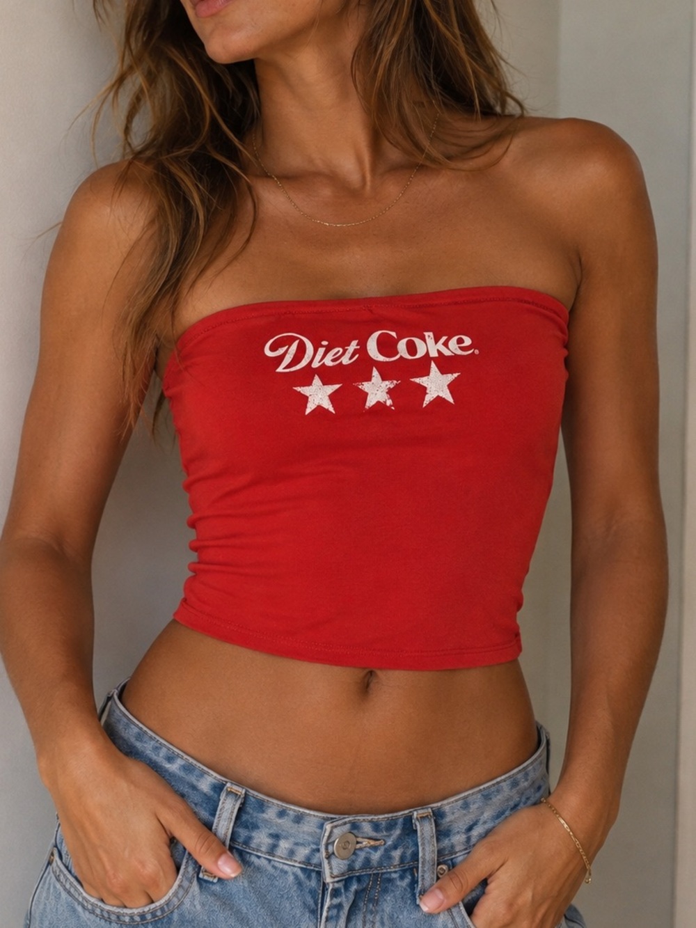 Retro Coca Cola Red Diet Coke Strapless Tube Crop Top Beach Summer